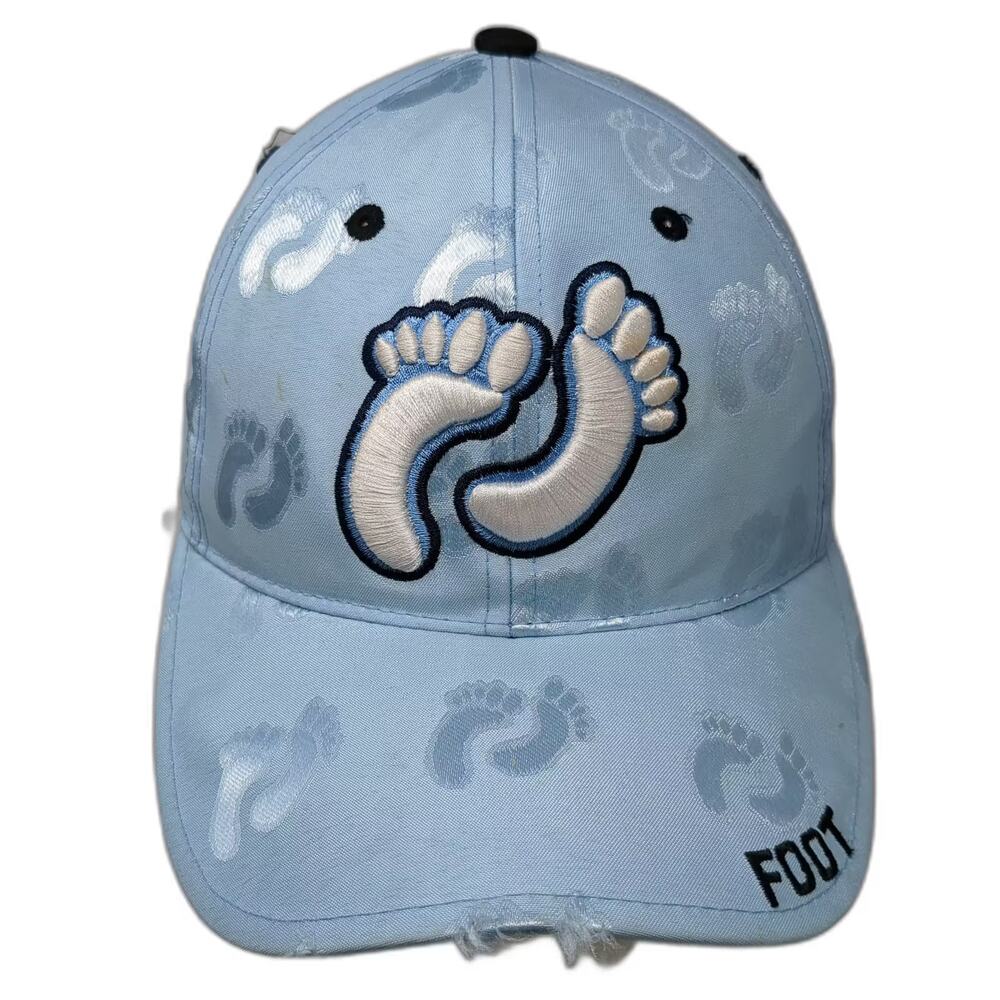 Sam's Cap Baseball Cap Blue White OS Footprint Embroidery Distressed Brim Hat